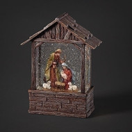 8.25"H LED Swirl Wood Stable with Holy Family 