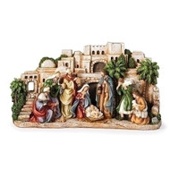8" Town Scene with Nativity in Foreground 