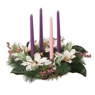 16" Magnolia Christmas Table Advent Wreath Holder, Candles Not Included