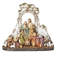 8.5" Kneeling Nativity with Stone Wall