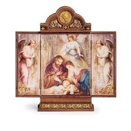 12" Printed Holy Family and Angels Triptych with Folding Doors 