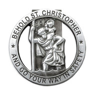 Saint Christopher Go Your Way in Safety Genuine Pewter with Antique Finish, Hand Engraved Auto Visor Clip. Individually Carded.