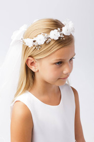 First Communion Wreath Veil With Pearls and Crystals, Catholic First Communion  Veils