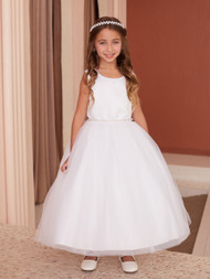 Satin Bodice and Tulle Skirt with a Rhinestone and Pearl Sash Dress 