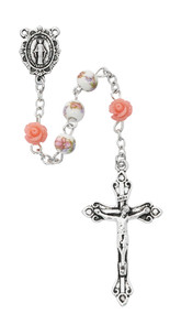 6MM Pink Ceramic Flower Rosary 