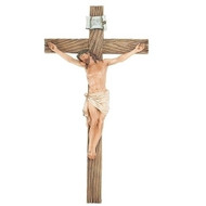 Resin/Stone Mix Wall Crucifix in Three Sizes: 
8"  ~ (8.125"H x 4.25"W x 1"D); or  
13" ~ (13.25"H x 7.5"W x 1.5"D)  or
20.5'H ~  (20.5"H 11"W 2.25"D)