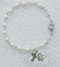 Youth Size 3 Millimeter Glass Pearl Bracelet.  Bracelet measures 6 1/2" in Length.  Bracelet has a Pewter Celtic Cross and Miaculous Medal Charm.

 