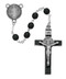Beautiful Men's 7 Millimeter Black glass beads Saint Benedict Rosary. Pewter Crucifix and Center. Deluxe Gift Box Included