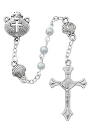 Sterling Silver 3mm Blue Glass Beads Rosary with Miraculous Medal Center.  Perfect Baptism gift!
