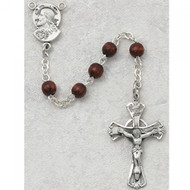 Sterling Silver 5 mm Brown Wood Rosary.  Sterling Silver Centerpiece is the Sacred Heart of Jesus and Crucifix

 


