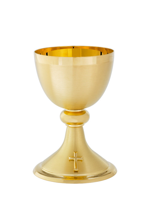 Chalice Ht. 6 5/8" ~ 14 oz.. 5 1/2" Scale Paten. Matching Chalice, A-138G - 24Kt gold plate. Ht. 6 5/8" ~ 14 oz.. 5 1/2" Scale Paten. 

Ciborium, B-139G - 24Kt gold plate. Ht. 7 3/4" ~! Holds 175 hosts based on 1 3/8" host.