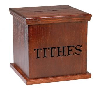 1163 Tithe Box w/lettering and locking door on the back side.
16”w x 16”d, 11”h

