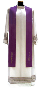 Overlay Stole: Special! Buy 4 and get 5th FREE~any color combination. Primavera Fabric, 100% Polyester, embroidered with gold  threads. Available in: Red, Green, Purple, White and Rose. Also Available: Matching Chasuble, Dalmatic, Deacon Stole and Cope.

These items are imported from Europe. Please supply your Institution’s Federal ID # as to avoid an import tax. Please allow 3-4 weeks for delivery if item is not in stock

 