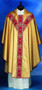 Lame' Oro Material. 40% Polyester, 35% Wool, 25% Gold Thread.. Banding on the Front and Back. Also Available: Matching Stole, Dalmatic, Deacon Stole, Cope, Humeral Veil and Mitre. These items are imported from Europe. Please supply your Institution’s Federal ID # as to avoid an import tax.  Please allow 3-4 weeks for delivery if item is not in stock