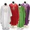 Chasuble 316 is available in 62.5" or  51" lengths. Square Collar in Assisi Fabric. 90% Polyester, 10% Gold Thread. Front and Back Embroidery with Inside Stole. Matching Overlay Stole, Cope, Humeral Veil, Dalmatic and Deacon Stole are available. Colors: White, Red, Green, Purple and Rose. These items are imported from Europe. Please supply your Institution’s Federal ID # as to avoid an import tax. Please allow 3-4 weeks for delivery if item is not in stock