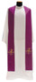 Overlay stole mesures 5" x 55"  and is made of Assisi Fabric: 90% Polyester, 10% Gold Thread. Matching Chasuble, Cope, Humeral Veil, Dalmatic and Deacon Stole. Colors:  White, Red, Green, Purple and Rose.  These items are imported from Europe. Please supply your Intitution’s Federal ID # as to avoid an import tax.  Please allow 3-4 weeks for delivery if item is not in stock