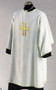 Dalmatic with Plain Neckline ~ Embroidered Cross on Front Only. Inside Stole. Primavera (100% Polyester). Available in five colors: White, Red, Green, and Purple. Also Available: Chasuble(in Primavera Fabric or Pure Italian Silk), Overlay Stole, and Deacon Stole. These items are imported from Europe. Please supply your Institution’s Federal ID # as to avoid an import tax.  Please allow 3-4 weeks for delivery if item is not in stock