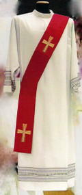 Primavera (100% Polyester)
Available in White, Red, Green and Purple
Also Available: Chasuble, Overlay Stole and Dalmatic.
These items are imported from Europe. Please supply your Intitution’s Federal ID # as to avoid an import tax. 
Please allow 3-4 weeks for delivery if item is not in stock