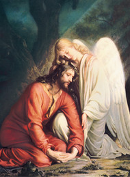Deceased Mass Cards -"Jesus with the Angel"4-1/2" x 6-1/8"  ~ 100 per box. Inside Verse: 
The Holy Sacrifice of the Mass
will be offered for the repose
of the soul of ________
Rev_______(bottom)
Cross (graphic)
With the sympathy of _________ (top)
