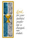 Deceased-"Cup of Salvation", 4-1/2" x 6-1/8" 100 per box  (Gold Ink)
Inside Verse:
The Holy Sacrifice of the Mass
will be offered for the repose
of the soul of ________
Rev_______(right side)
Cross (graphic)
With the sympathy of _________ (left side)
