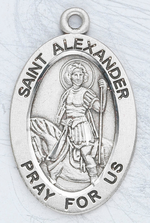 He is the Patron Saint of Soldiers, Calvary ~ Sterling silver oval medal with a 20" genuine rhodium plated curb chain. Dimensions: 0.9" x 0.6" (22mm x 14mm). Weight of medal: 1.9 Grams. Medal comes in a deluxe velour gift box. Engraving option available. Made in the USA

  