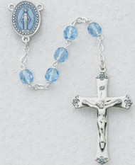 7 Millimeter Blue Glass Rosary
Pewter Crucifix and Center 
Deluxe Gift Box Included
