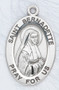 Sterling silver St Bernadette 7/8" oval medal. St Bernadette medal comes on a 18" Genuine rhodium plated fine curb chain. Medal comes in a deluxe velour gift box. Engraving option available. Made in the USA
 