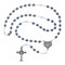 7 Millimeter Pewter Blue and Pearl Rosary. Lourdes Holy Water Center. Deluxe Gift Box Included