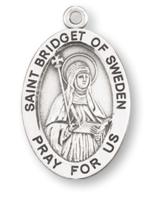 Patron Saint of Widows - Sterling silver, 7/8" oval medal with a 18" genuine rhodium plated chain. Medal comes in a deluxe velour gift box. Engraving option available.