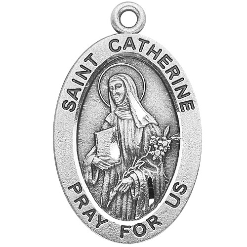 Patron Saint Against Fires, Bodily Ills, The Diocese of Allentown, Pennsylvania, Patron of the USA, Europe, Firefighters, Miscarriages. Sterling silver, 7/8" oval medal with a 20" genuine rhodium plated chain. Medal comes in a deluxe velour gift box. Engraving option available.