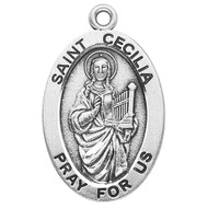 Patron Saint of Musicians and Church Music. - Sterling silver, 7/8" oval medal with a 18" genuine rhodium plated chain. Medal comes in a deluxe velour gift box. Engraving option available.