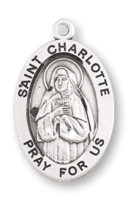 Patron Saint of Crochet - This Carmelite Sister was executed during the French Revolution and martyred. Sterling silver, 7/8" oval medal with a 20" genuine rhodium plated chain. Medal comes in a deluxe velour gift box. Engraving option available.