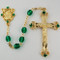Gold Plated Pewter Rosary is constructed of  7mm green glass beads. St. Patrick Centerpiece and Crucifix with Green Shamrocks at top, bottom and sides of cross. Deluxe Gift Box Included. Lifetime guarantee!

 