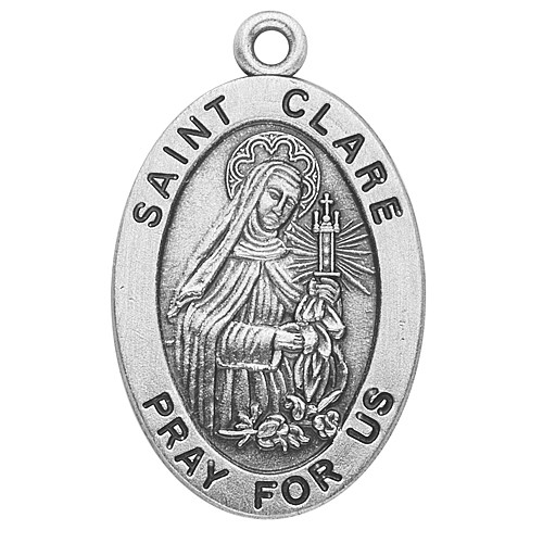 Patron Saint of eyesight, needle workers, television ~ Sterling silver oval medal with a 18" genuine rhodium plated curb chain. Dimensions: 0.9" x 0.6" (22mm x 14mm). Weight of medal: 1.9 Grams. Medal comes in a deluxe velour gift box. Engraving option available. Made in the USA