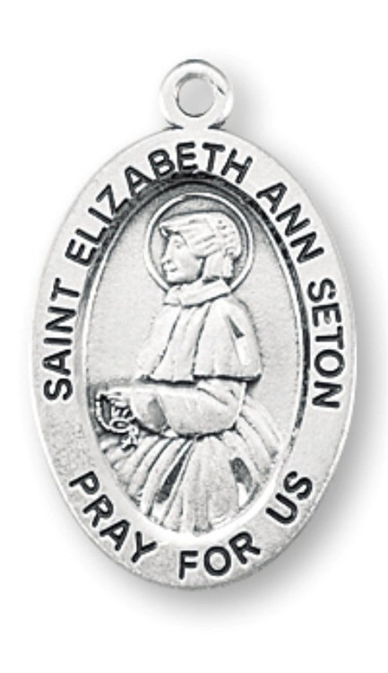 Patron Saint of death of children, loss of parents, opposition of Church authorities, people ridiculed for their piety, widows. Sterling silver oval medal with a 18" genuine rhodium plated curb chain. Dimensions: 0.9" x 0.6" (22mm x 14mm). Weight of medal: 1.9 Grams. Medal comes in a deluxe velour gift box. Engraving option available. Made in the USA
