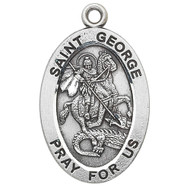 Patron Saint of boy scouts and soldiers. Sterling silver 7/8" oval medal with a 20" genuine rhodium plated chain. Medal comes in a deluxe velour gift box. Engraving option available.