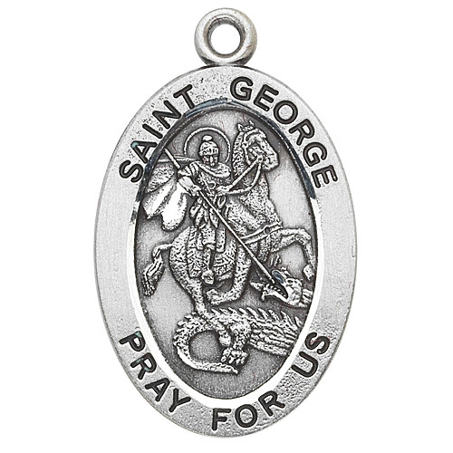 Patron Saint of boy scouts and soldiers. Sterling silver 7/8" oval medal with a 20" genuine rhodium plated chain. Medal comes in a deluxe velour gift box. Engraving option available.