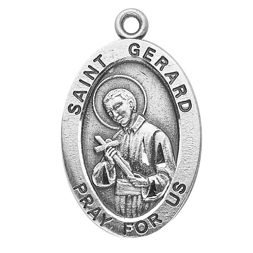 Patron Saint of Pregnant Women and Childbirth- Sterling silver 7/8" oval medal with a 20" genuine rhodium plated chain. Medal comes in a deluxe velour gift box. Engraving option available.