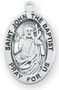 7/8" oval sterling silver  medal with a 20" genuine rhodium plated chain.  Dimensions: 0.9" x 0.6" (22mm x 14mm).  Weight of medal: 1.9 Grams. Comes in a deluxe velour gift box. Engraving option available.
Patron Saint of Baptism, Bird Dealers, Converts, Epilepsy, Monastic Life, Tailors.