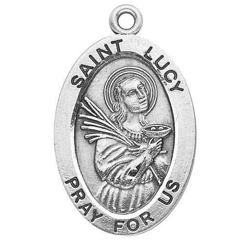Sterling silver 7/8" oval medal with an 18" genuine rhodium plated chain. Comes in a deluxe velour gift box. Engraving option available.
Patron Saint of the Eyes, Blindness