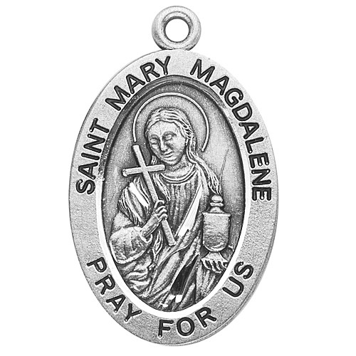 Patron saint of penitent women ~ 7/8" oval sterling silver medal with a 20" genuine rhodium plated chain. Choice of  or gold filled medal. Comes in a deluxe velour gift box. Engraving option available.

 