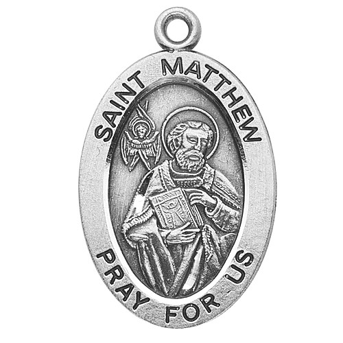 Patron Saints Accountants, Bankers, Bookkeepers, 7/8" oval sterling silver medal with a 20" genuine rhodium plated chain. Comes in a deluxe velour gift box. Engraving option available.