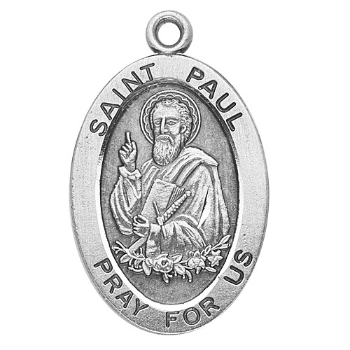 Patron Saint of Writers ~ 7/8" sterling silver oval medal with a 20" genuine rhodium plated chain. Comes in a deluxe velour gift box. Engraving option available.