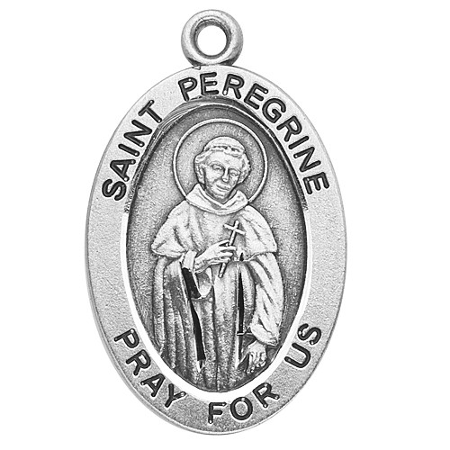Patron Saint of Cancer. 7/8" sterling silver  oval medal with a 20" genuine rhodium plated chain. Dimensions: 0.9" x 0.6" (22mm x 14mm)
Weight of medal: 1.9 Grams.
Comes in a deluxe velour gift box. Engraving option available.  