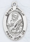 Patron Saint of Bakers, Pastry Chefs, and Hat-makers ~ 7/8" oval  sterling silver medal with a 20" genuine rhodium plated chain. Comes in a deluxe velour gift box. Engraving option available.