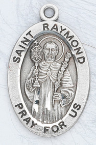Patron Saint of Expectant Mothers - 7/8" oval sterling silver medal with a 20" genuine rhodium plated chain. Comes in a deluxe velour gift box. Engraving option available.