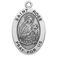 Patron Saint of the Native Indian people of the Americas, of Gardeners, of Florists, of Lima, and of the Resolution of Family Quarrels. - Sterling silver 7/8" oval medal with an 18" genuine rhodium plated chain.  Comes in a deluxe velour gift box. Engraving option available.
