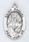 Patron Saint of Miners ~ Sterling silver 7/8" oval medal with a 20" genuine rhodium plated chain. Comes in a deluxe velour gift box. Engraving option available.