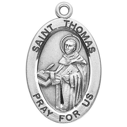 Patron Saint of Education ~ Sterling silver 7/8" oval medal with a 20" genuine rhodium plated chain.  Comes in a deluxe velour gift box. Engraving option available.
Dimensions: 0.9" x 0.6" (22mm x 14mm)
Weight of medal: 1.9 Grams.
Comes in a deluxe velour gift box. Engraving option available.


 