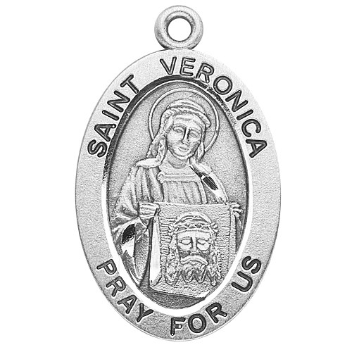 Patron Saint of Photographers - 7/8" oval sterling silver medal with an 18" genuine rhodium plated chain. 
Dimensions: 0.9" x 0.6" (22mm x 14mm)
Weight of medal: 1.9 Grams.
Comes in a deluxe velour gift box. Engraving option available..